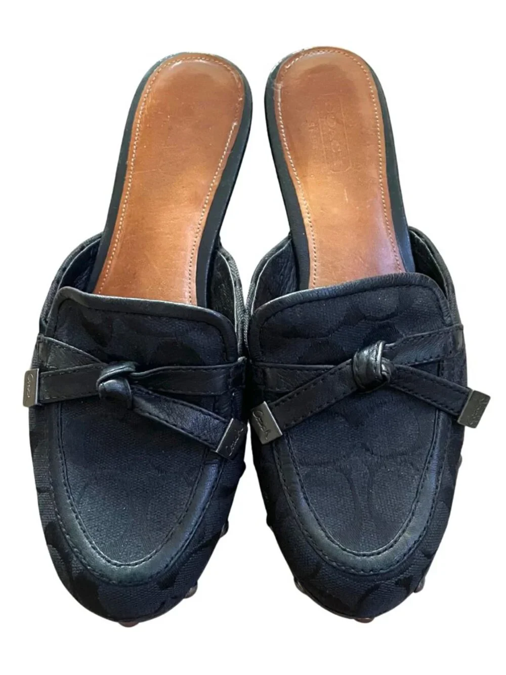 vintage coach tanya preppy black studded mules clogs heels with bows